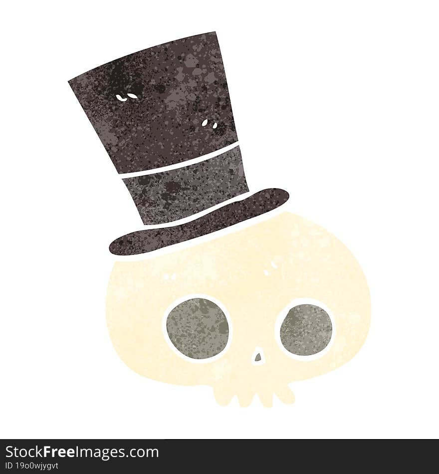 retro cartoon skull wearing top hat