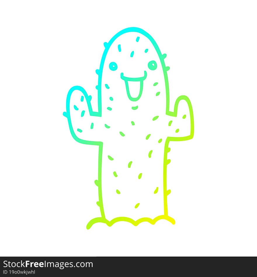 cold gradient line drawing cartoon cactus