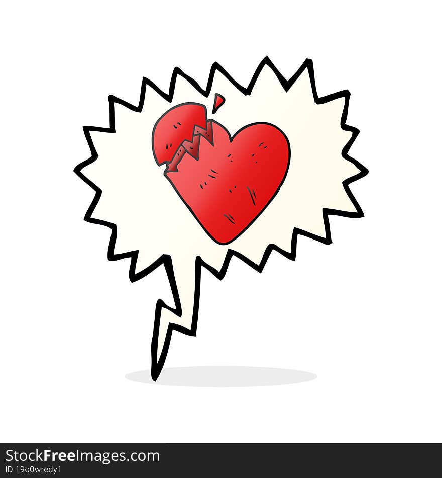 freehand drawn speech bubble cartoon broken heart