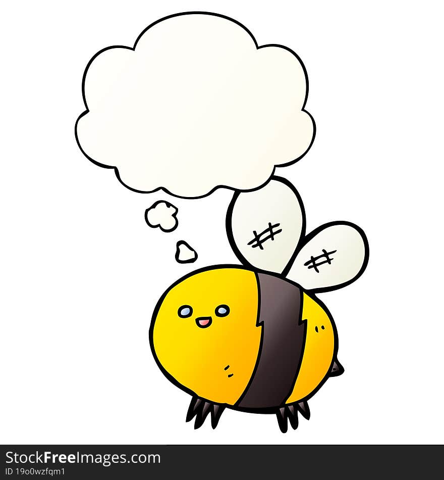 Cartoon Bee And Thought Bubble In Smooth Gradient Style