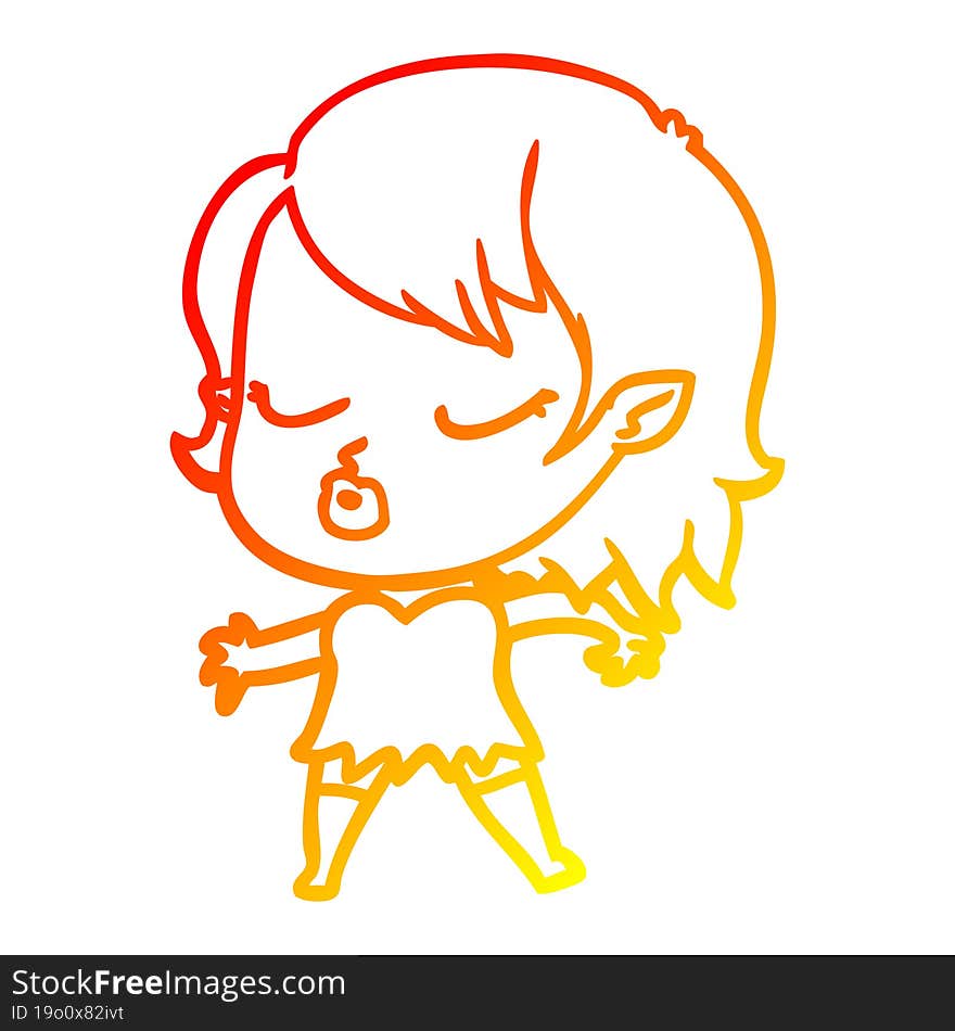 warm gradient line drawing cute cartoon vampire girl