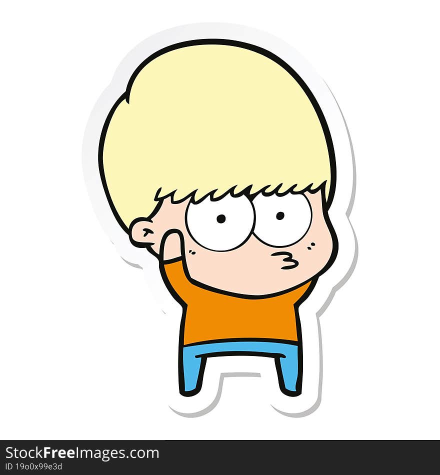 sticker of a nervous cartoon boy