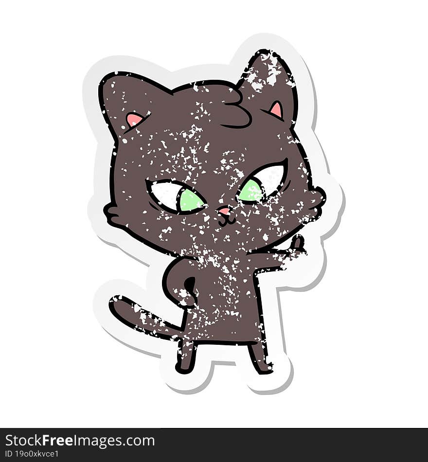 Distressed Sticker Of A Cute Cartoon Cat