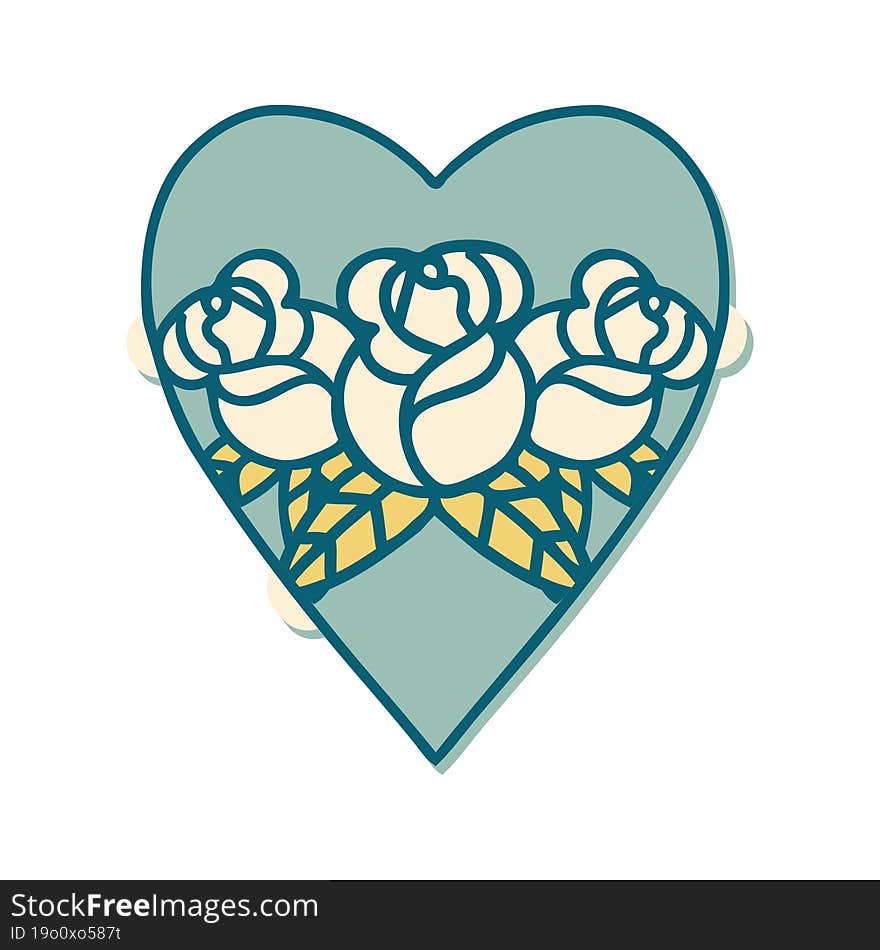 Tattoo Style Sticker Of A Heart And Flowers