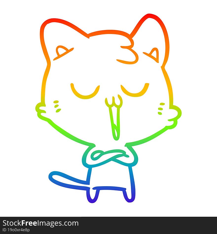 rainbow gradient line drawing cartoon cat singing