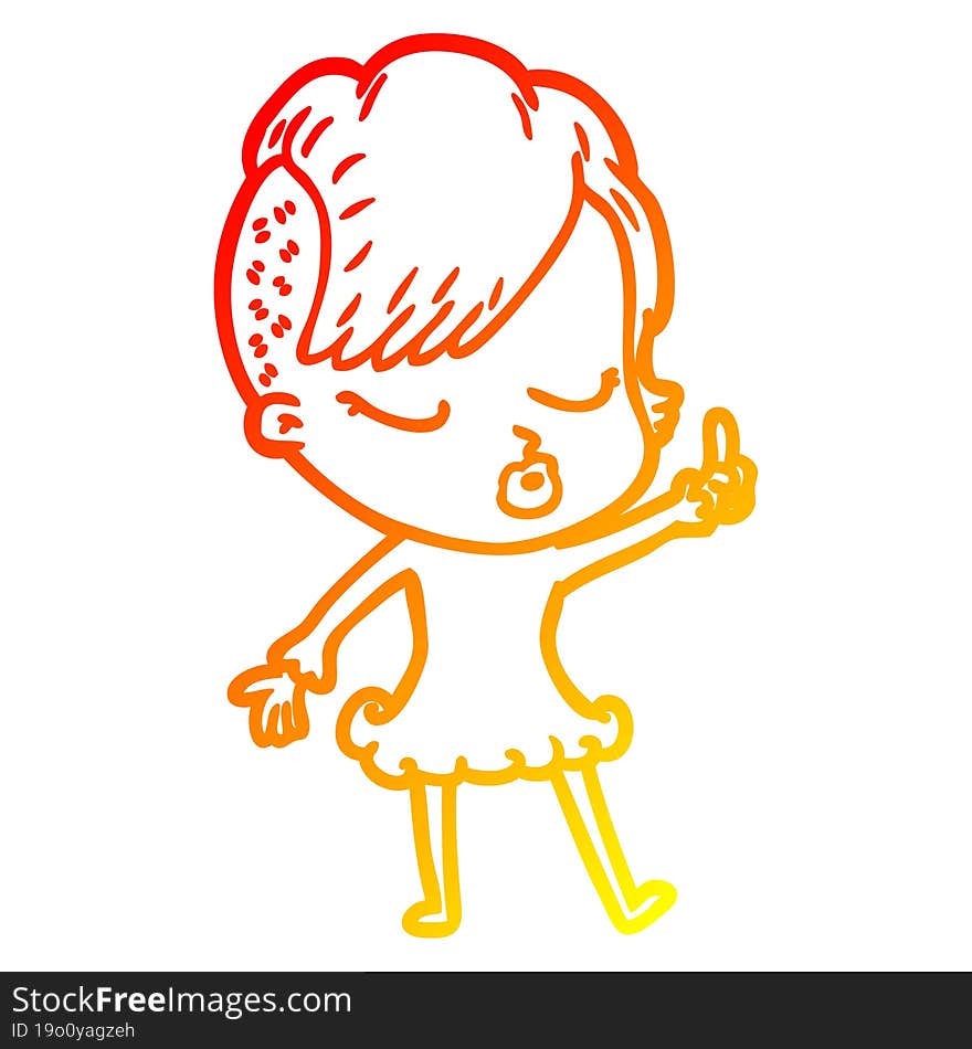 warm gradient line drawing cartoon pretty hipster girl