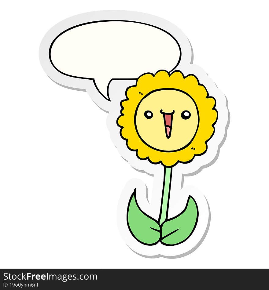 cartoon flower and speech bubble sticker