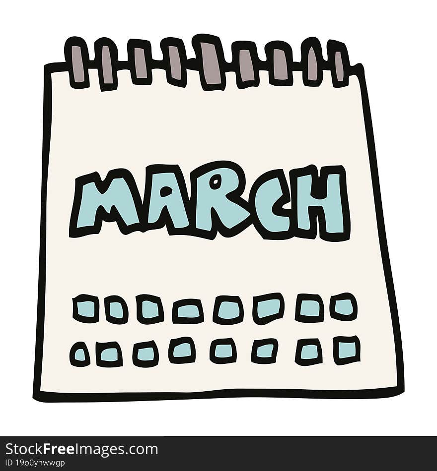 cartoon doodle calendar showing month of march