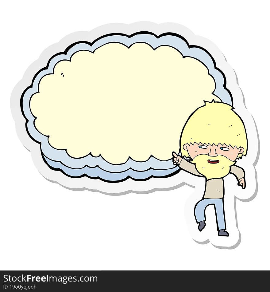 sticker of a cartoon man pointing at text cloud space