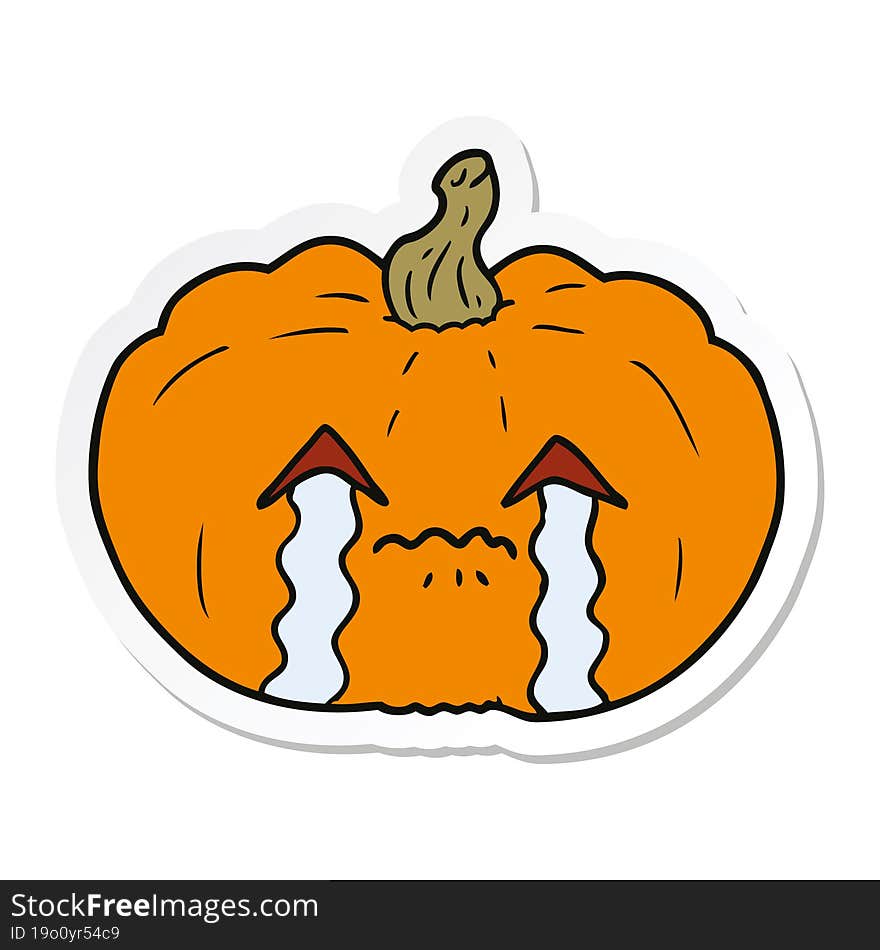 sticker of a cartoon crying halloween pumpkin