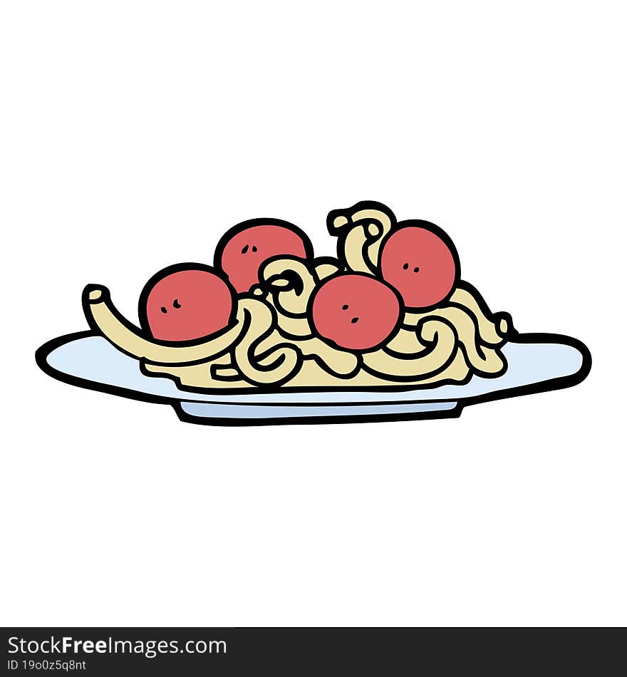 hand drawn doodle style cartoon spaghetti and meatballs