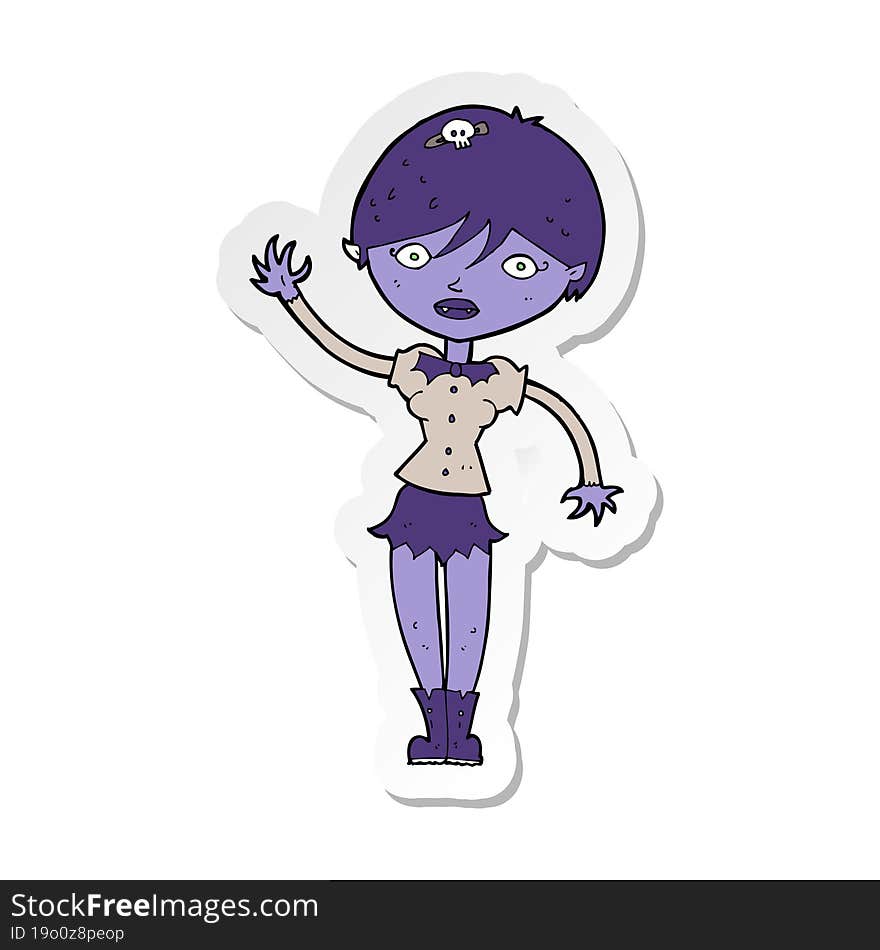 sticker of a cartoon vampire girl waving