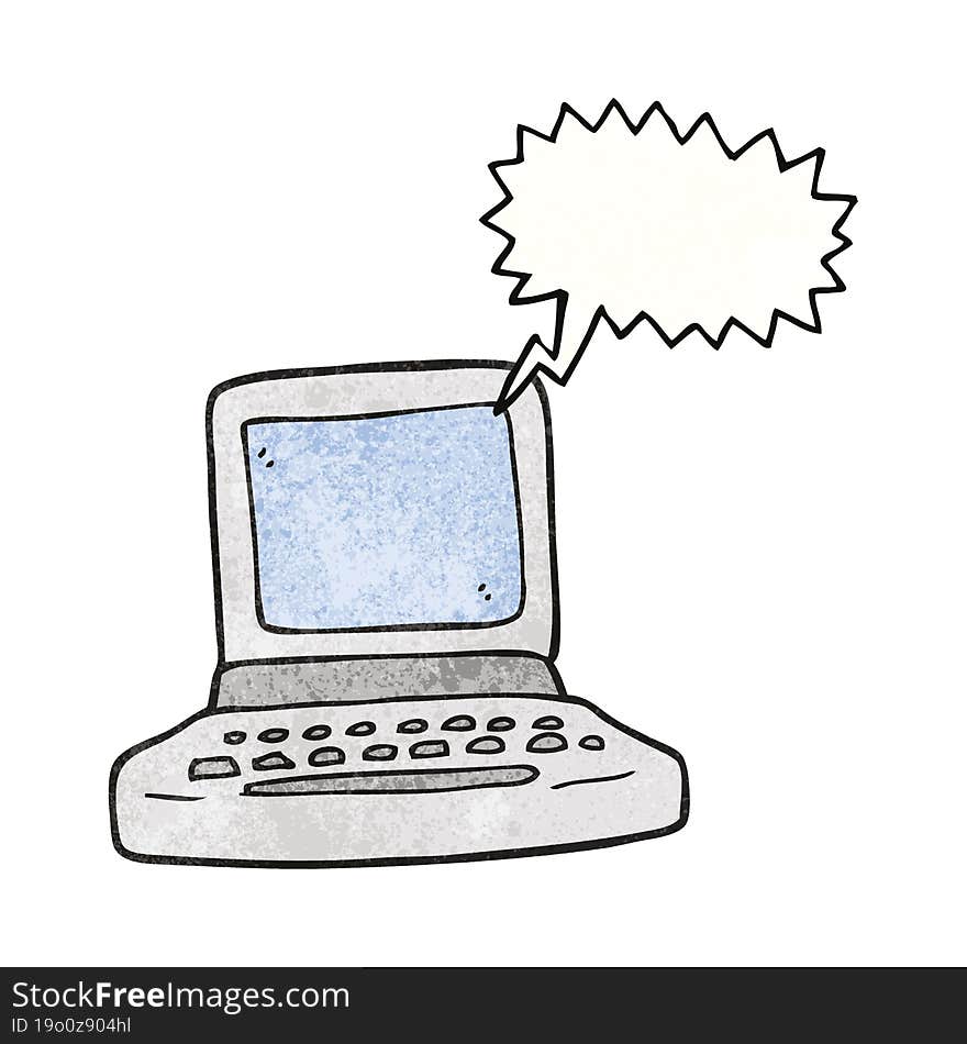 Speech Bubble Textured Cartoon Old Computer