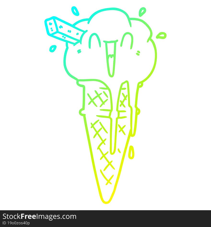 cold gradient line drawing cartoon ice cream