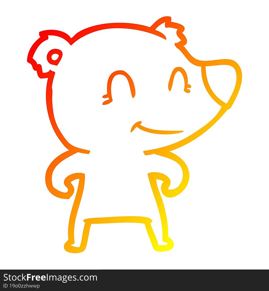 warm gradient line drawing smiling bear cartoon