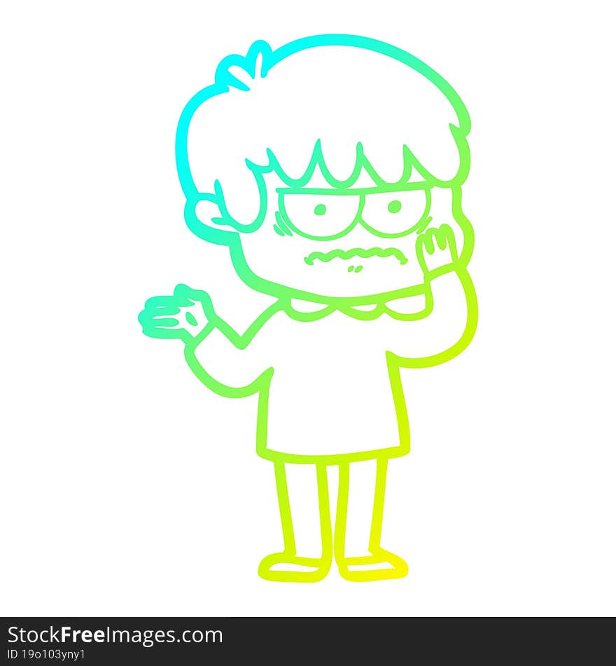 cold gradient line drawing annoyed cartoon boy