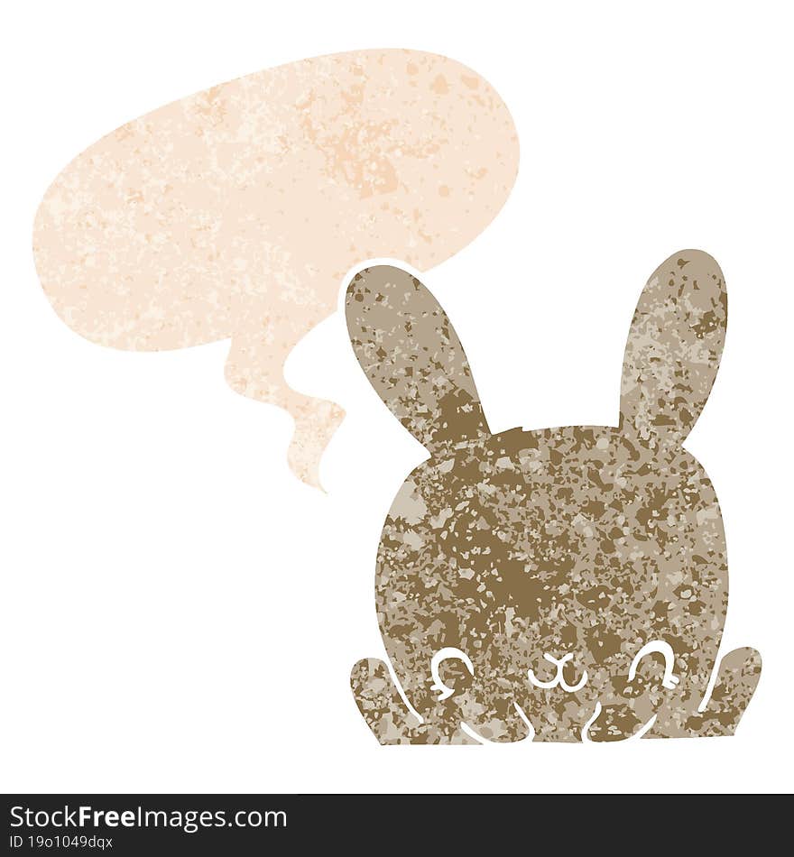 cartoon rabbit and speech bubble in retro textured style