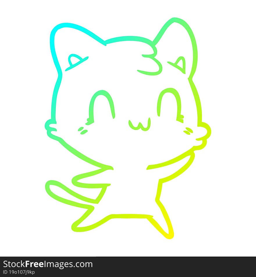 cold gradient line drawing of a cartoon happy cat