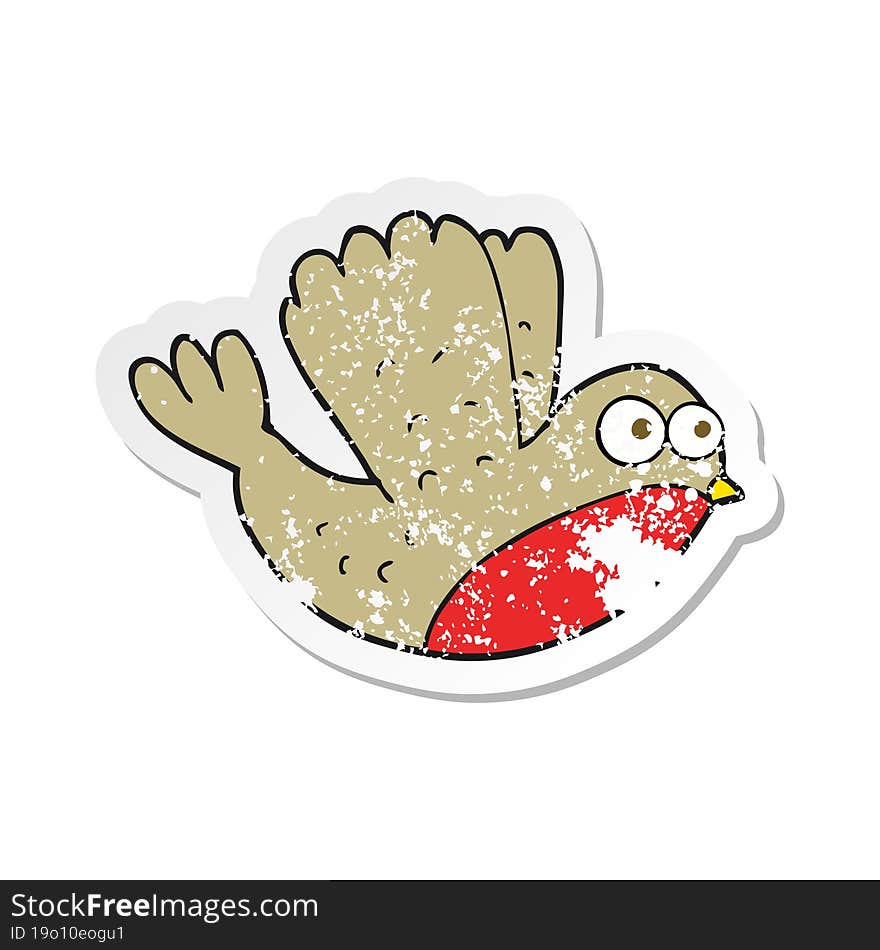 retro distressed sticker of a cartoon flying christmas robin