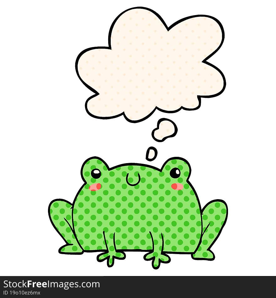 cartoon frog with thought bubble in comic book style