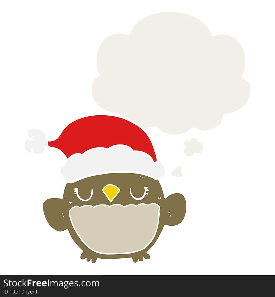 cute christmas owl and thought bubble in retro style