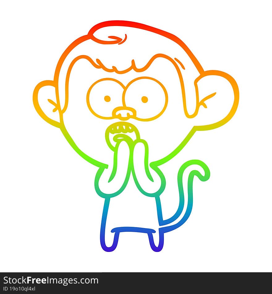 Rainbow Gradient Line Drawing Cartoon Shocked Monkey