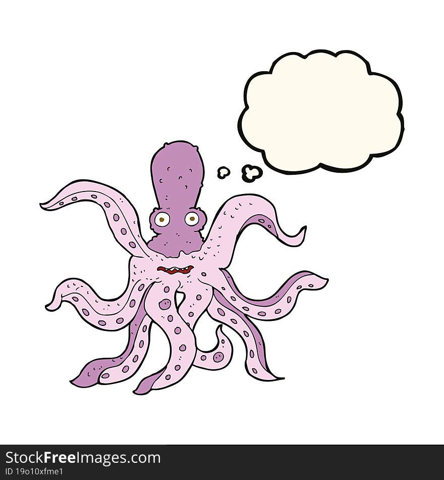 cartoon giant octopus with thought bubble