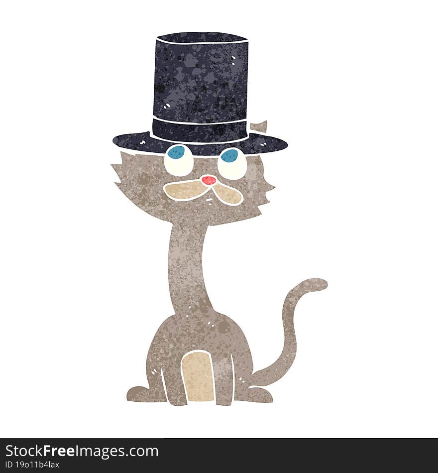 freehand retro cartoon cat in top hat