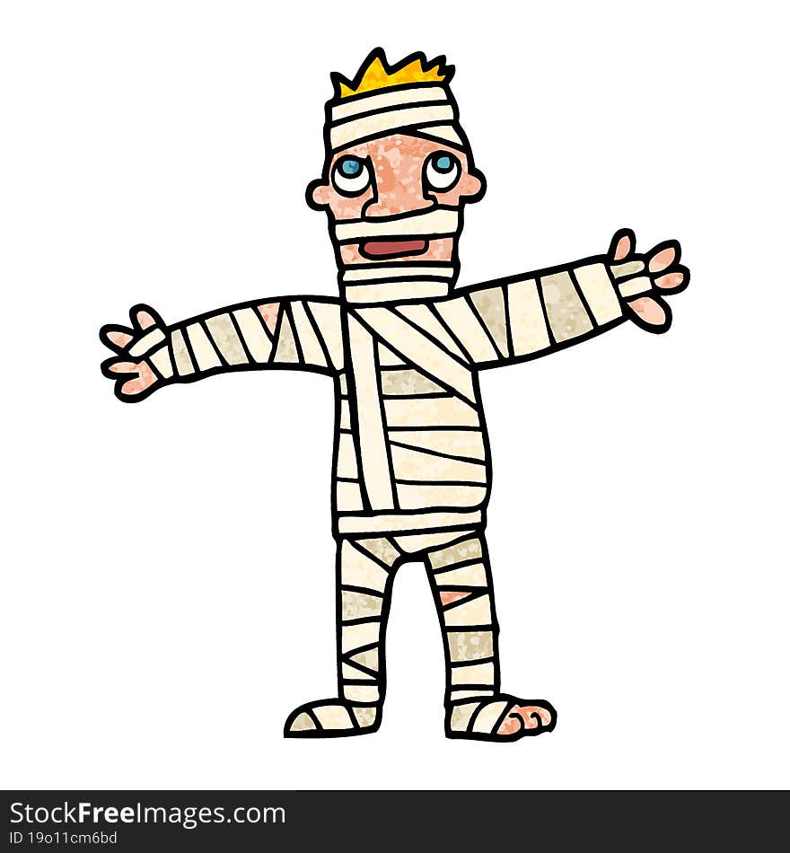 grunge textured illustration cartoon man in bandages