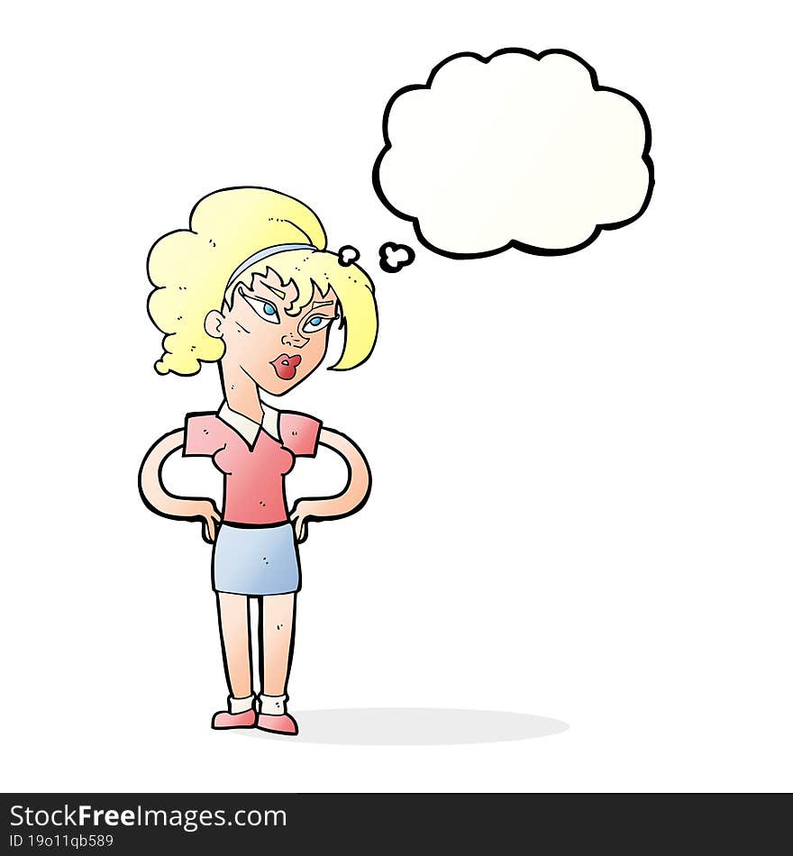 Cartoon Woman With Hands On Hips With Thought Bubble