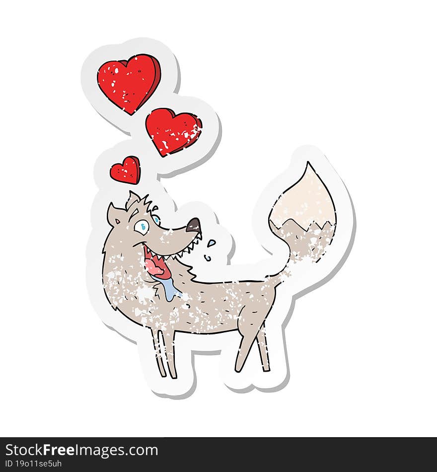 retro distressed sticker of a cartoon wolf in love