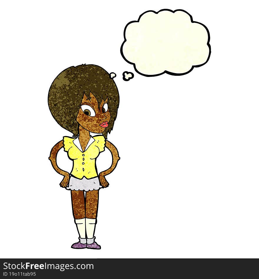 Cartoon Woman With Hands On Hips With Thought Bubble