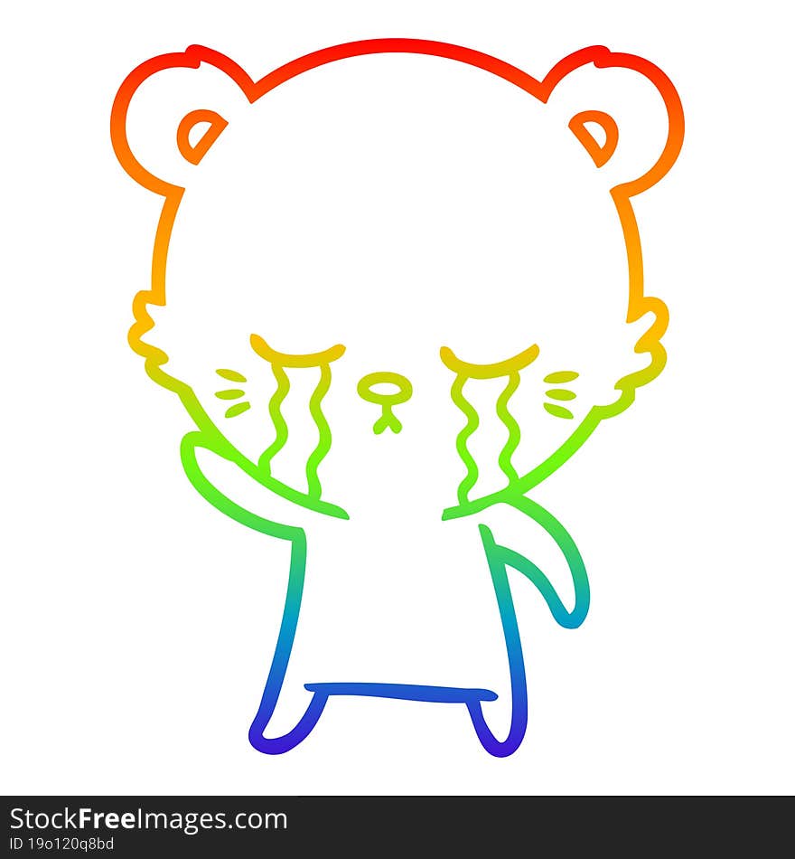 Rainbow Gradient Line Drawing Crying Cartoon Bear