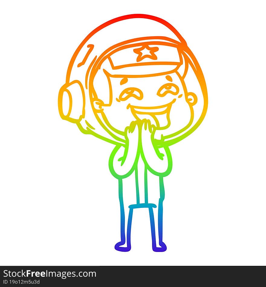 rainbow gradient line drawing of a cartoon laughing astronaut