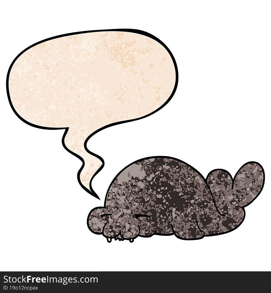 cartoon seal and speech bubble in retro texture style