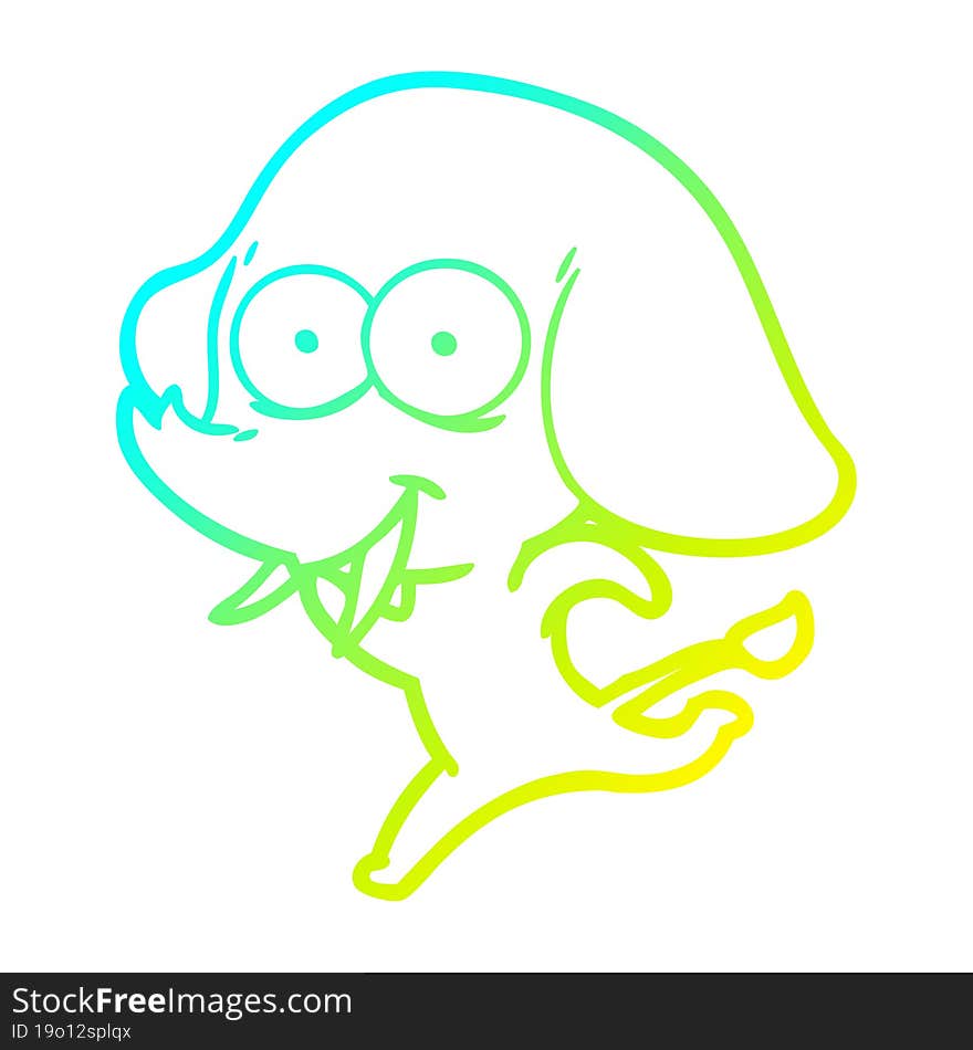 cold gradient line drawing happy cartoon elephant