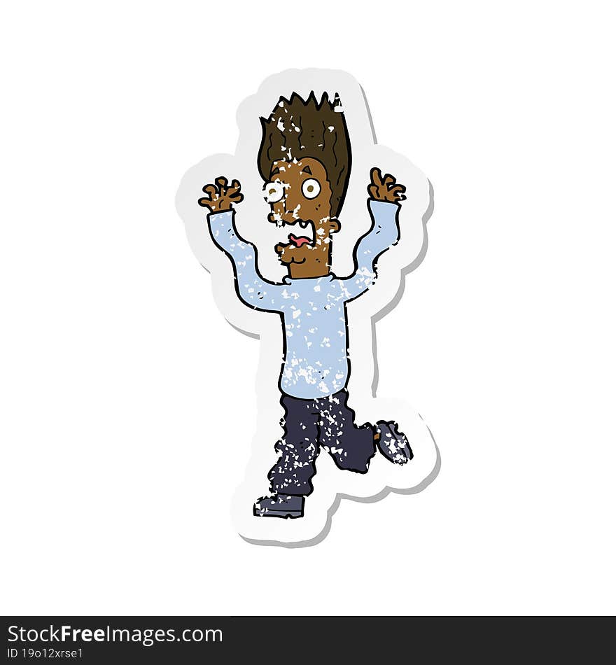 Retro Distressed Sticker Of A Cartoon Terrified Man