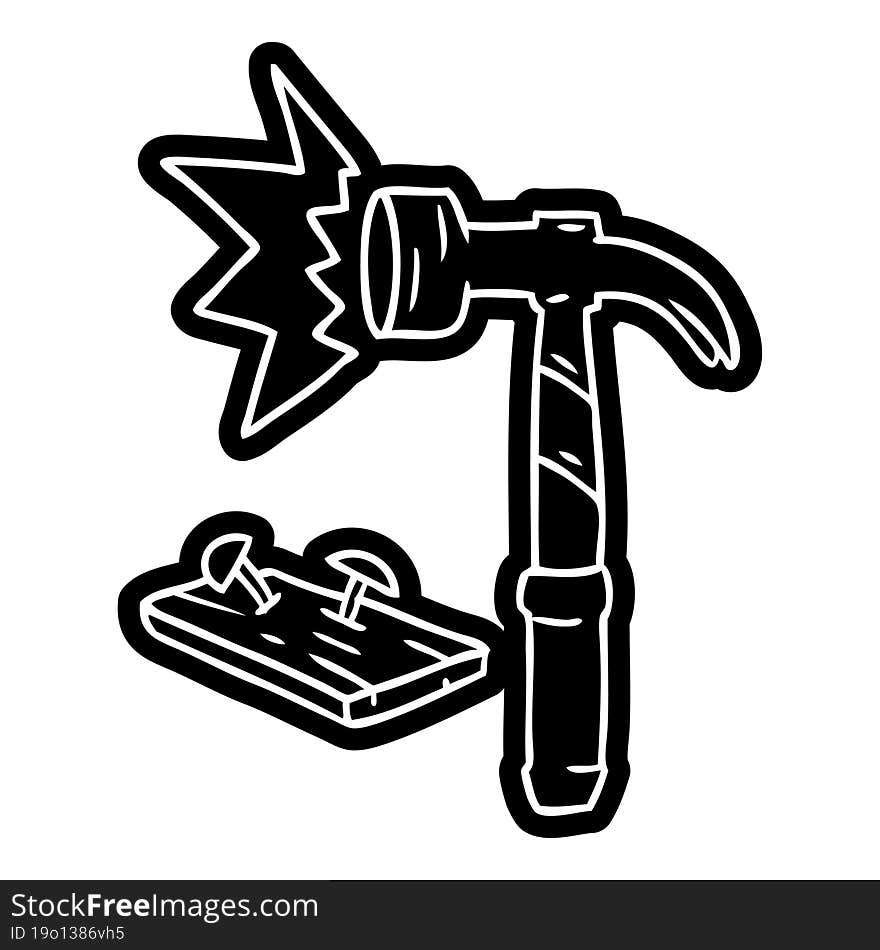 cartoon icon drawing of a hammer and nails