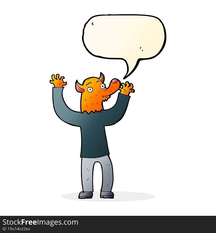 cartoon happy fox man with speech bubble