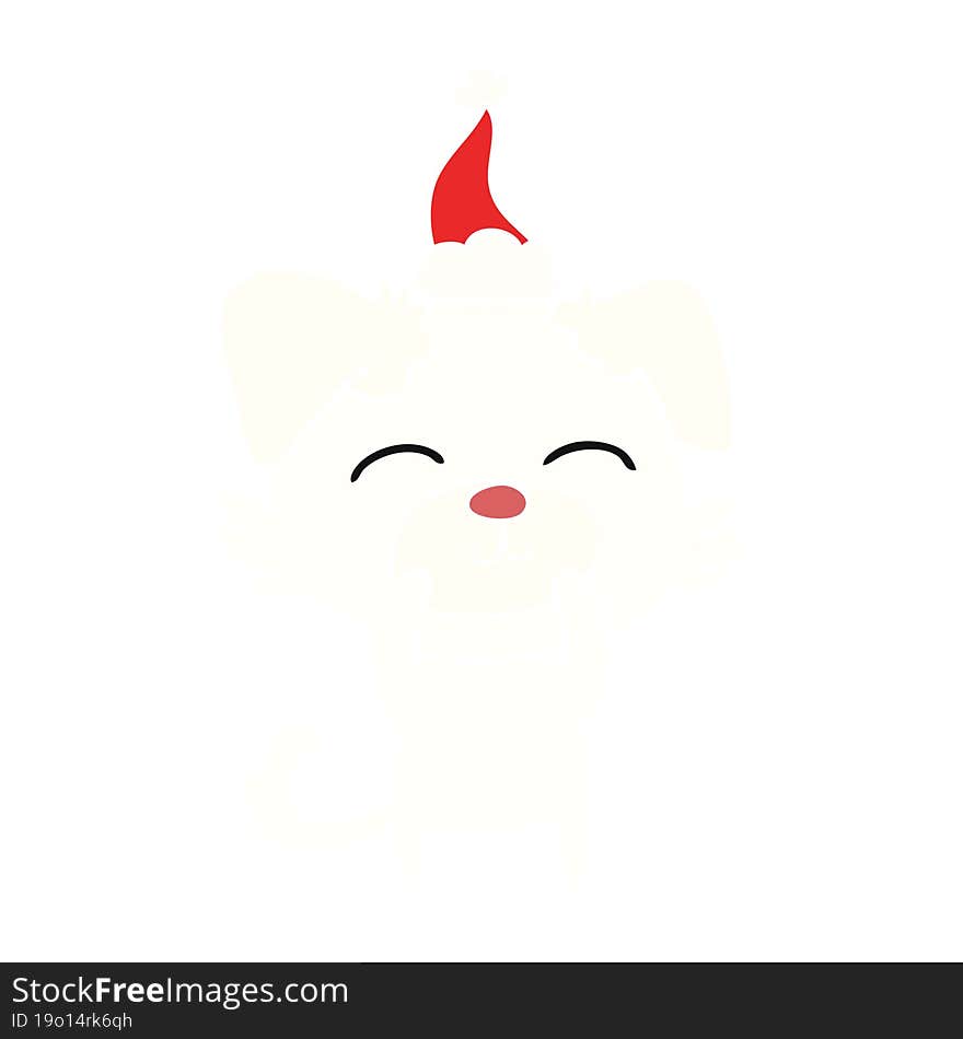 flat color illustration of a dog wearing santa hat