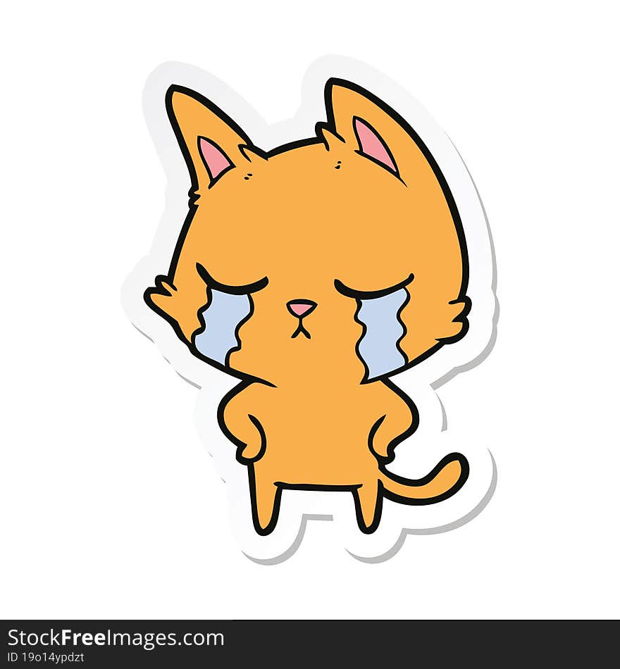 sticker of a crying cartoon cat