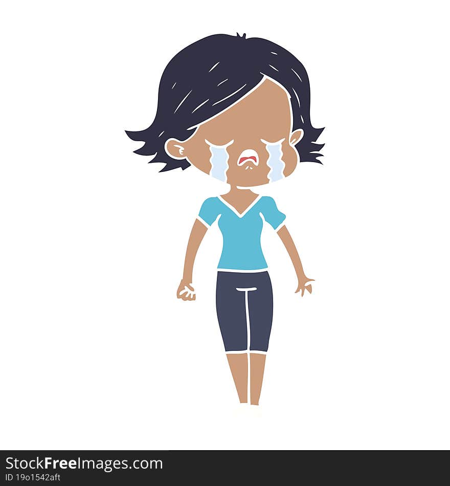 flat color style cartoon girl crying