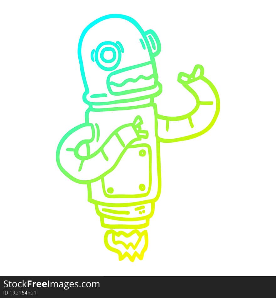 Cold Gradient Line Drawing Cartoon Flying Robot