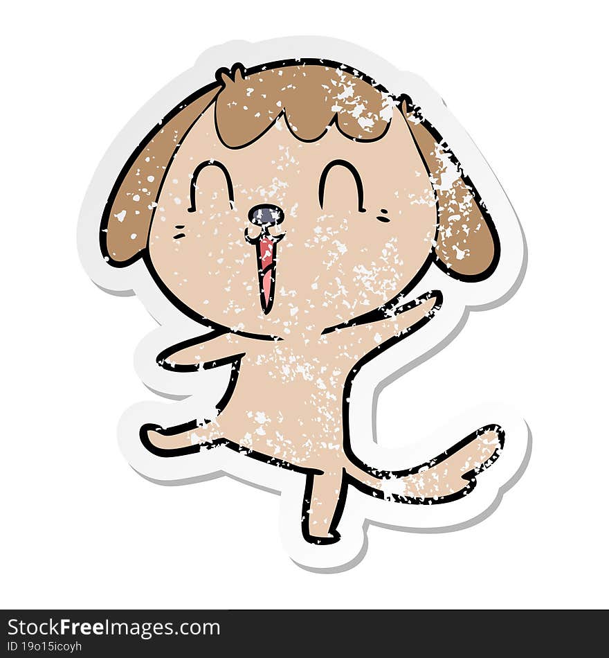 distressed sticker of a happy cartoon dog