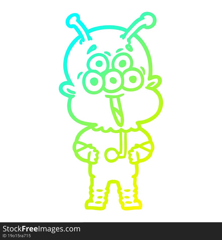 cold gradient line drawing happy cartoon alien