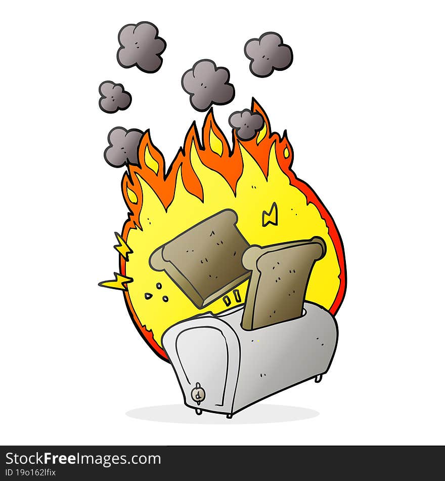 freehand drawn cartoon burning toaster