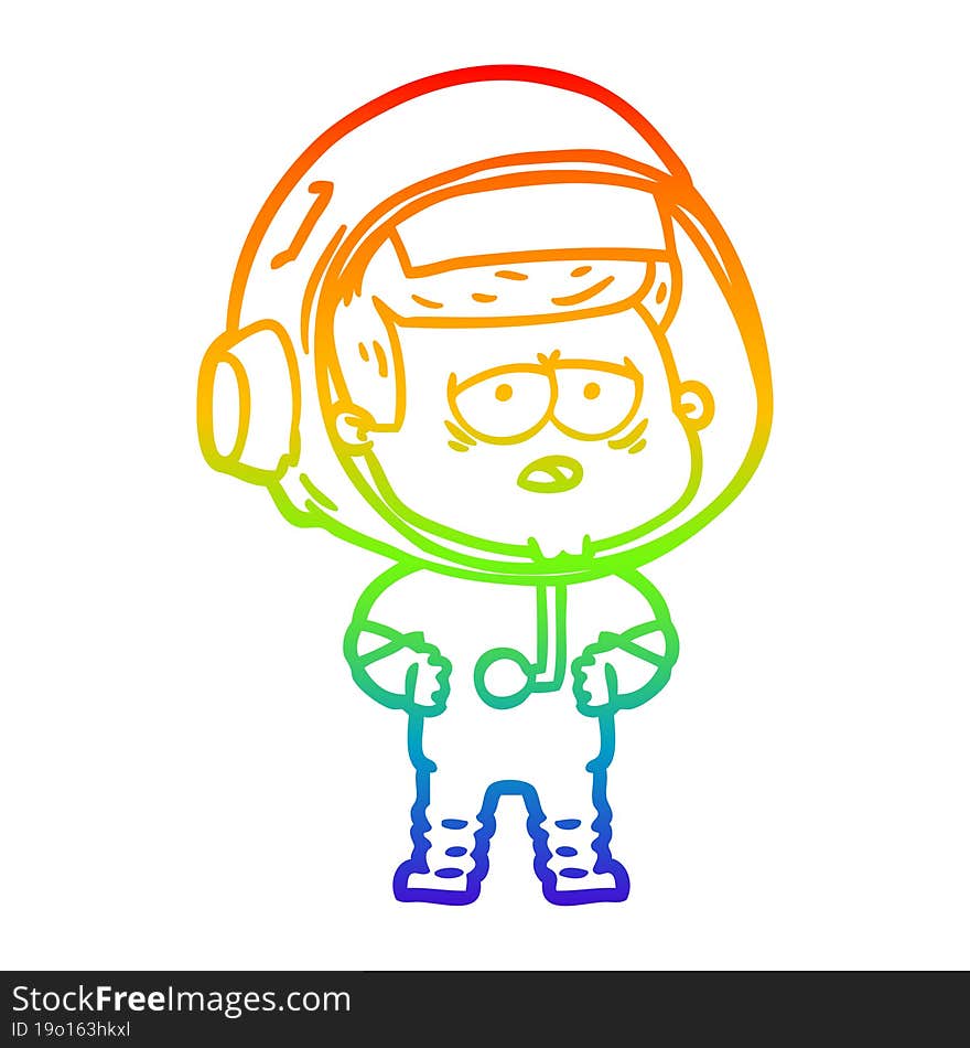 rainbow gradient line drawing cartoon tired astronaut