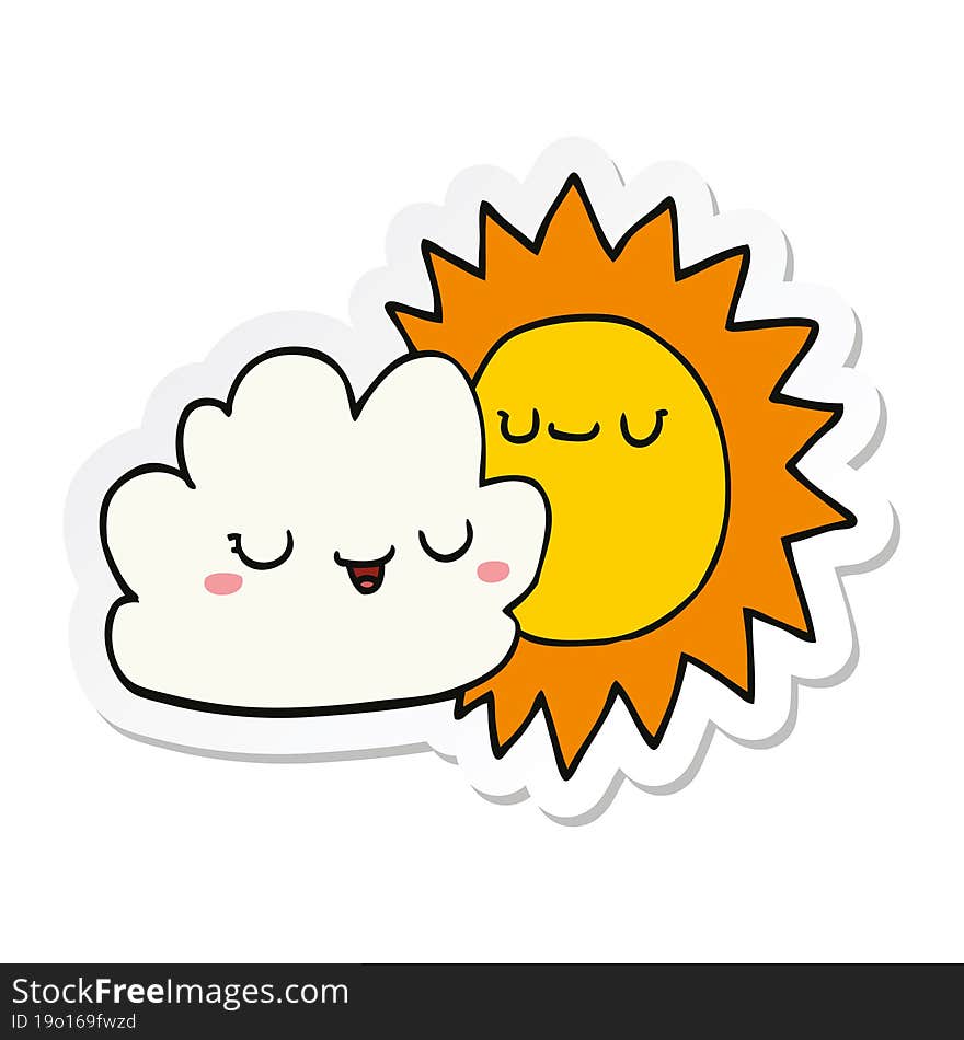 Sticker Of A Cartoon Sun And Cloud