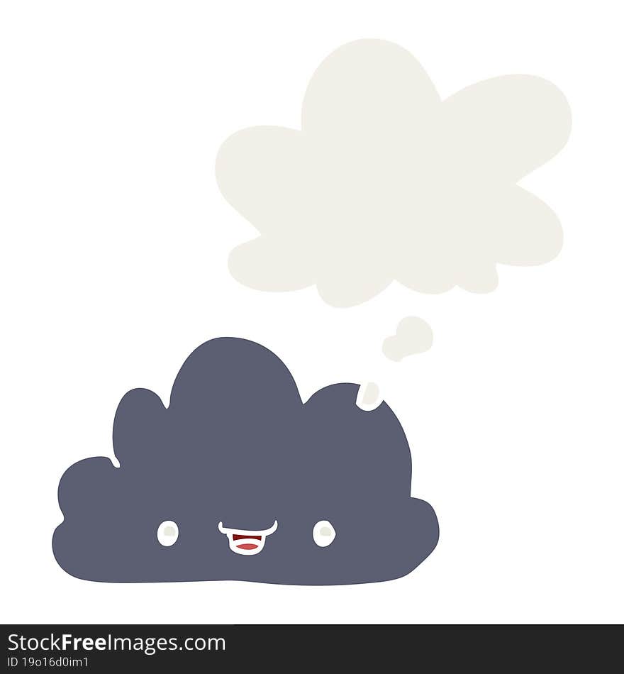 Cartoon Tiny Happy Cloud And Thought Bubble In Retro Style