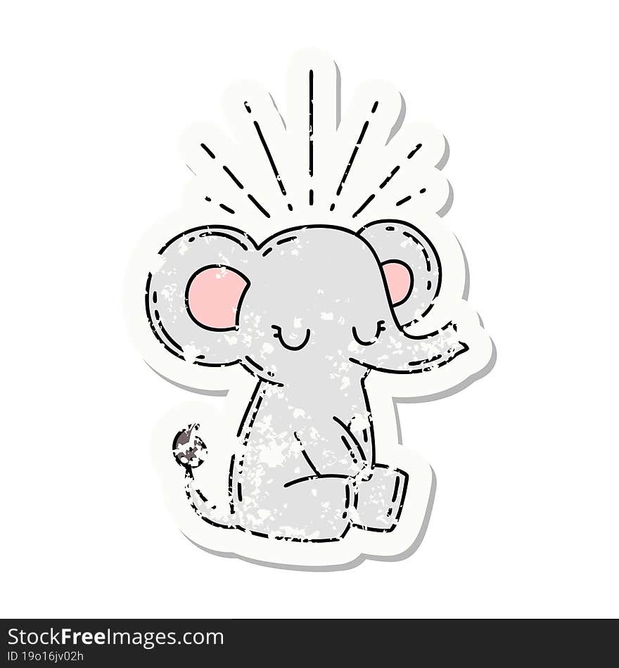 grunge sticker of tattoo style cute elephant